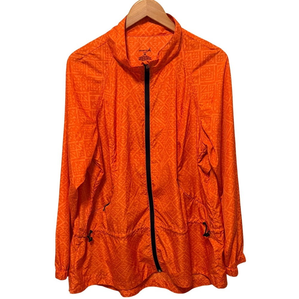 Exertek Windbreaker Sz 2X Orange Geometric Full Zip Hoodless Active Jacket